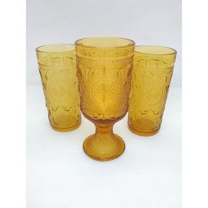 Vintage Brockway Glass American Concord Amber 2 tumblers & 1 Goblet